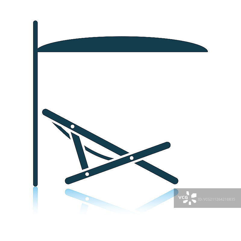 带雨伞的沙滩躺椅图标。阴影反射设计。矢量图。图片素材
