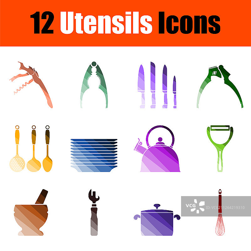 餐具图标集，彩色阶梯设计，矢量图图片素材