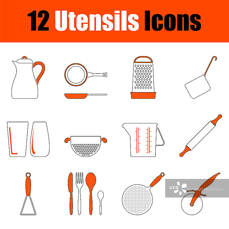 餐具图标集合，橙色细线设计矢量图图片素材