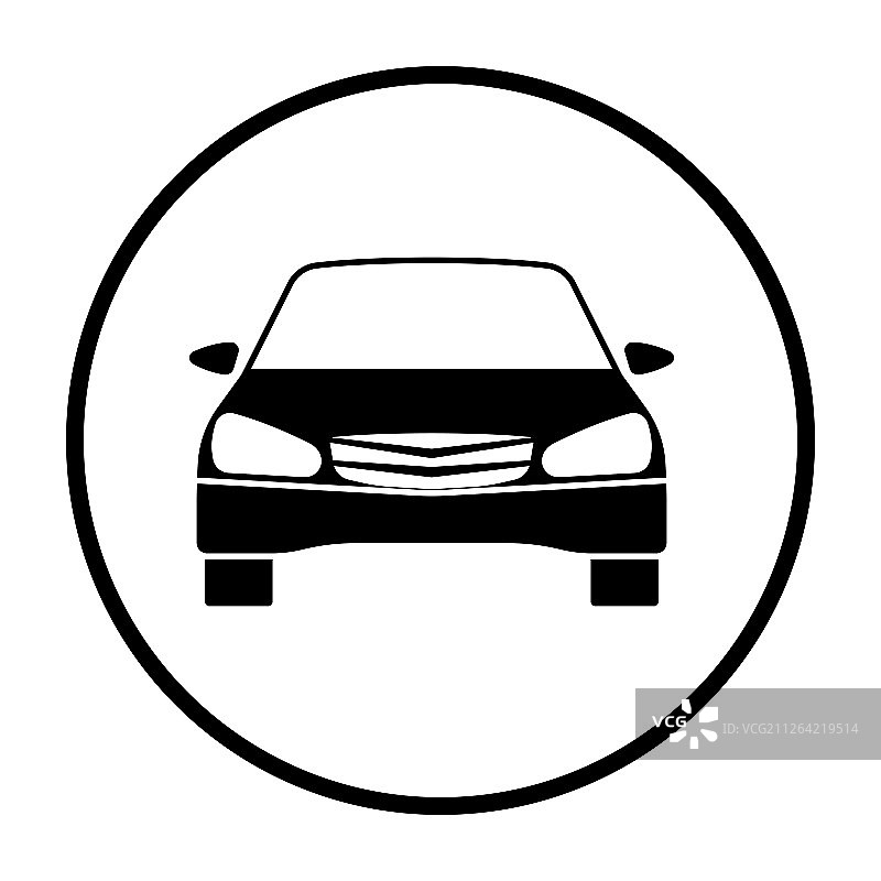 轿车图标正面视图，细圆模版设计，矢量图图片素材