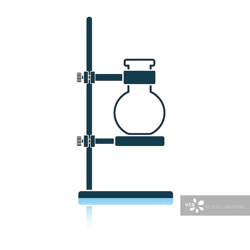 夹在支架中的化学烧瓶图标，阴影反射设计，矢量插画图片素材
