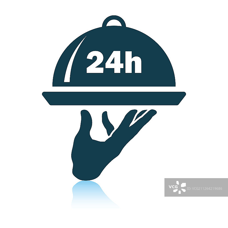 24小时客房服务图标。阴影反射设计。矢量图。图片素材