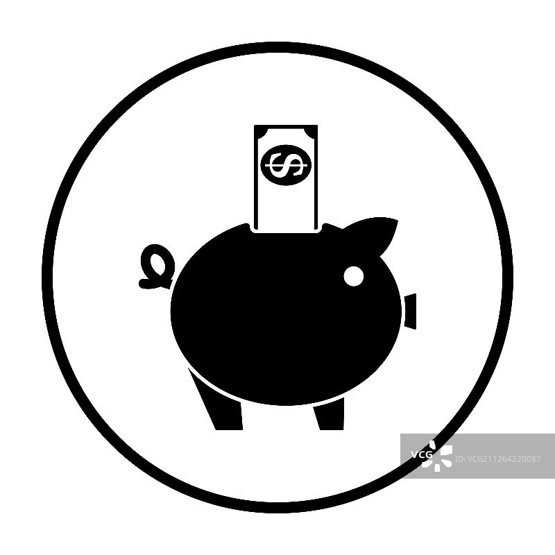 小猪存钱罐图标：细圆圈模版设计矢量图图片素材