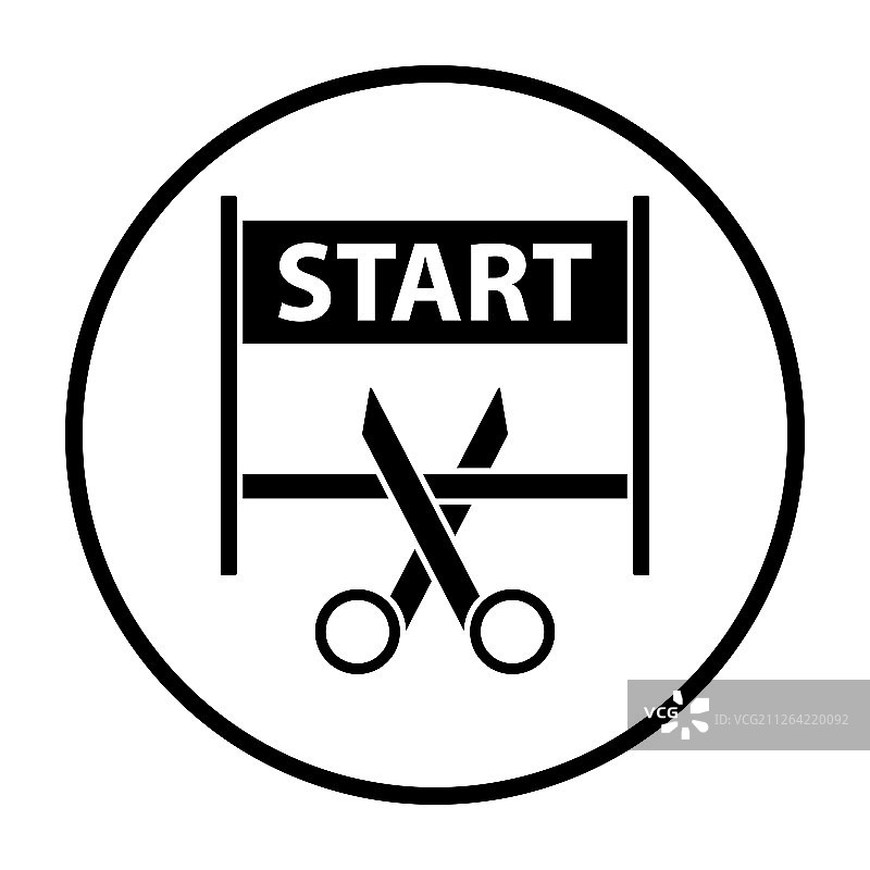 剪刀切割起跑线之间的胶带图标。细圆模版设计。矢量图。图片素材