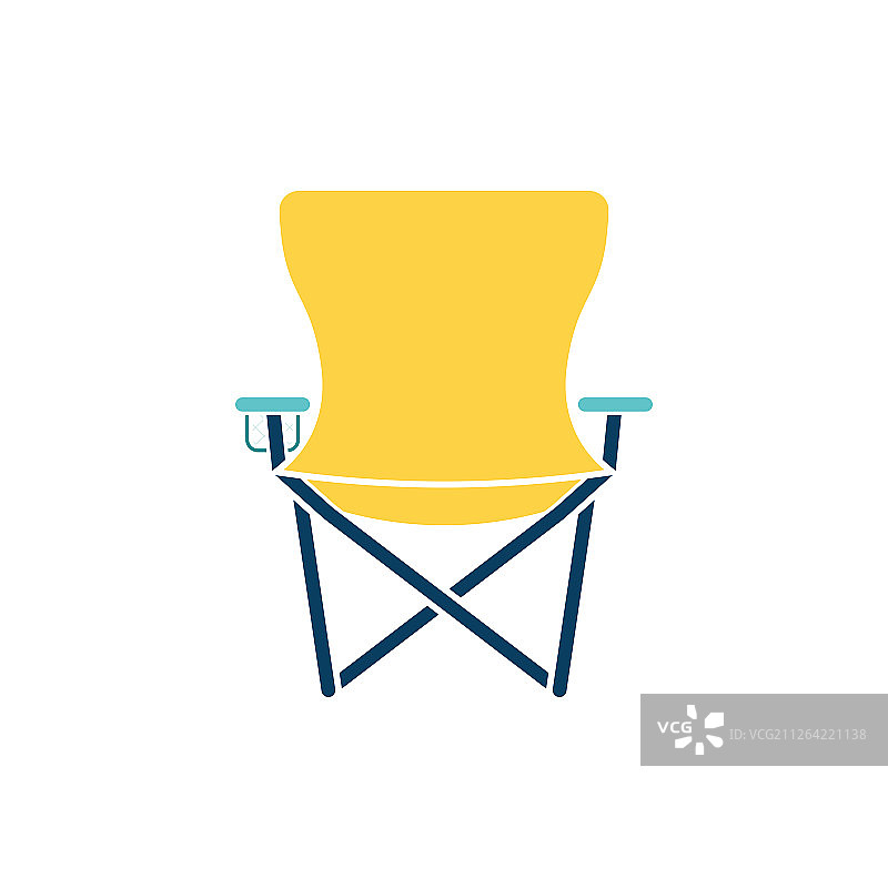 折叠钓鱼椅图标，扁平颜色设计，矢量插图图片素材