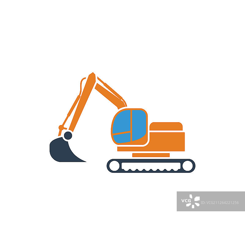 工程推土机图标，扁平设计，矢量图图片素材