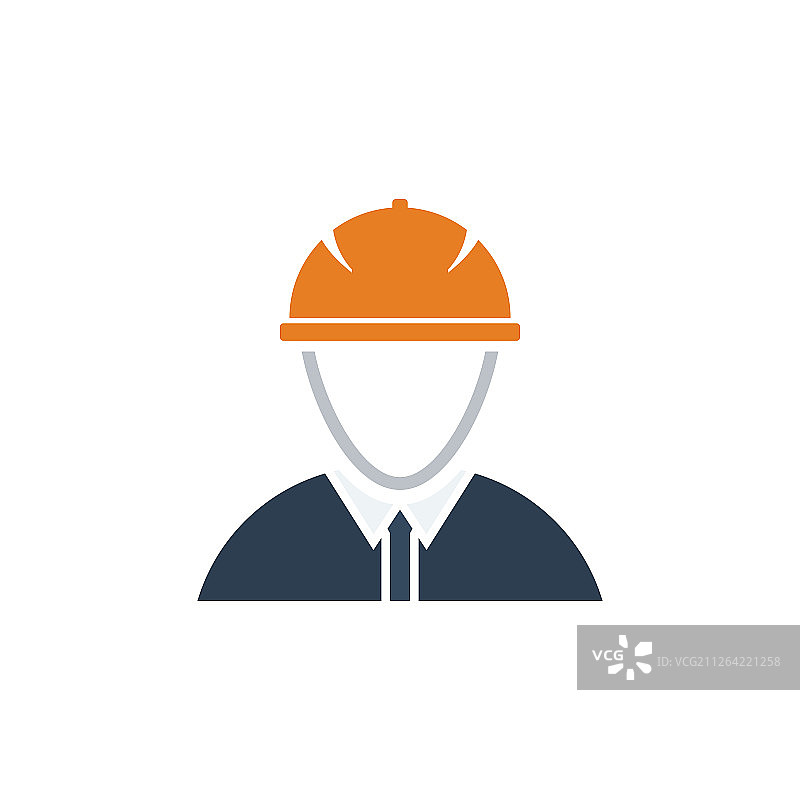 戴头盔的建筑工人头部图标。扁平设计。矢量插图。图片素材