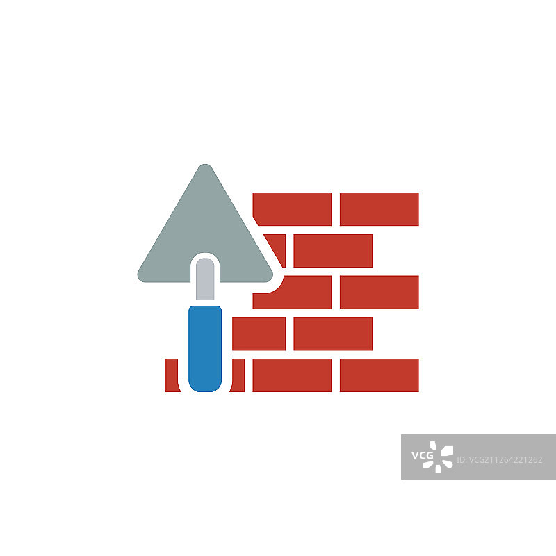带有泥刀的砖墙图标扁平设计矢量素材图片素材