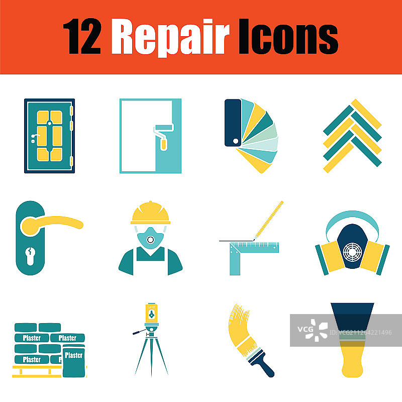 蓝色和黄色调设计的一组维修图标矢量图图片素材