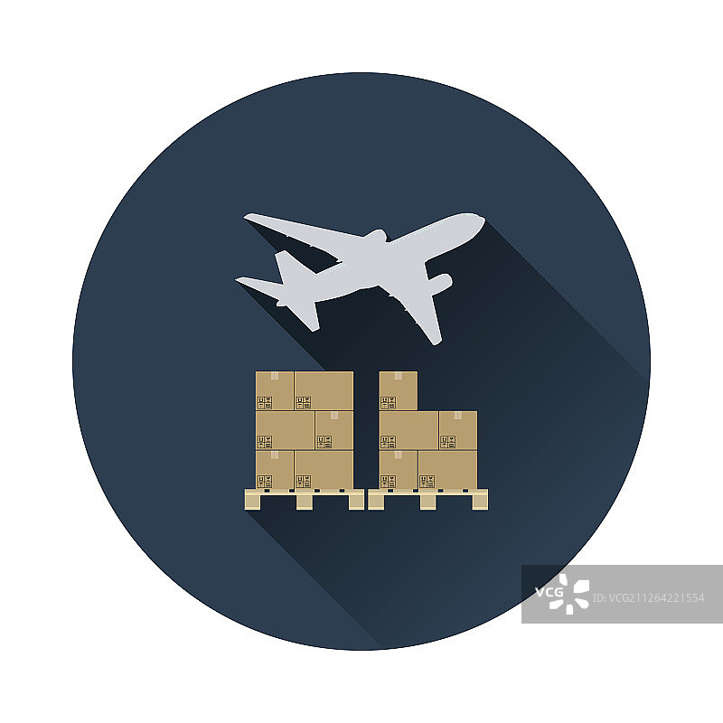 飞机下托盘上的箱子：物流概念矢量图图片素材