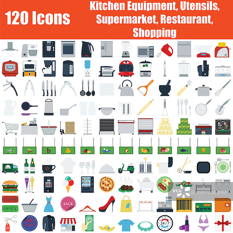 120个彩色扁平风格主题图标图片素材