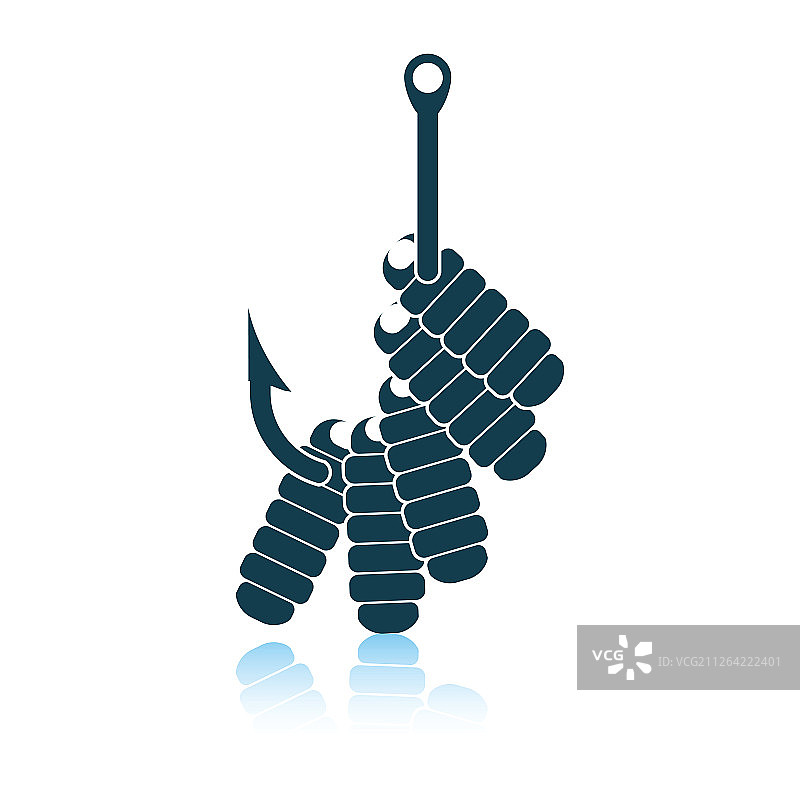 鱼钩上的蠕虫图标，阴影反射设计，矢量图图片素材