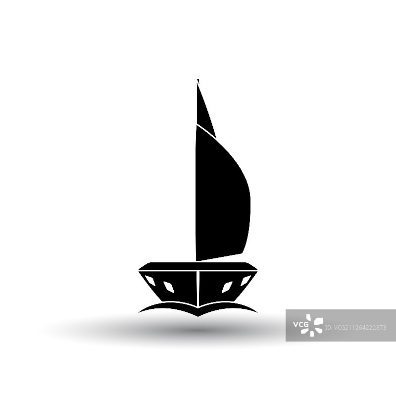 帆船图标正面视图，黑白背景带阴影矢量图图片素材