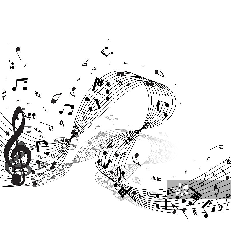 带有高音谱号和音符的音乐设计，留有复制空间。优雅的创意设计，矢量图图片素材