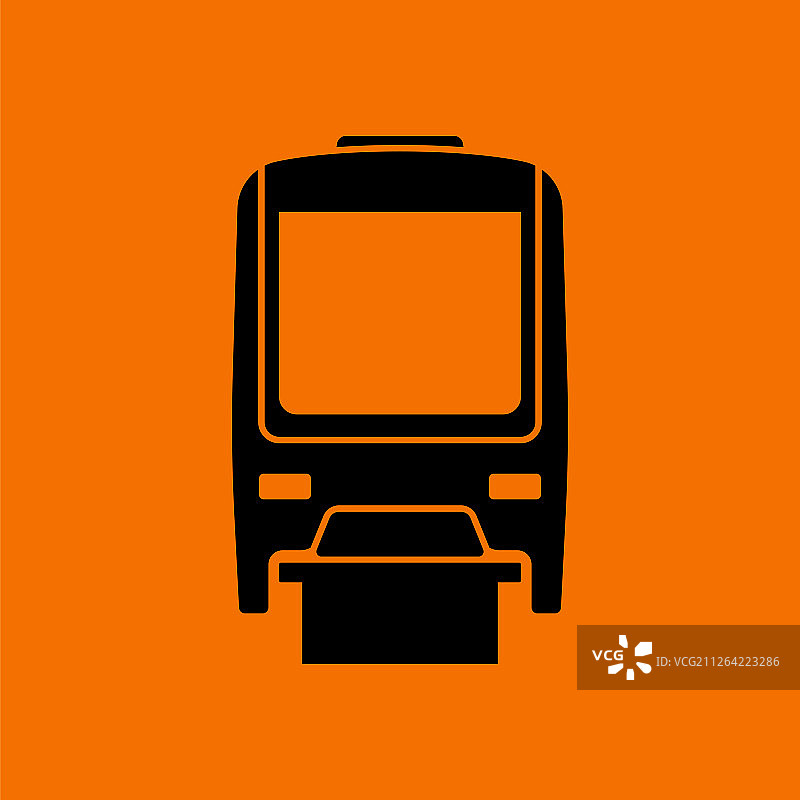单轨列车正面视图图标，黑色橙色背景矢量图图片素材