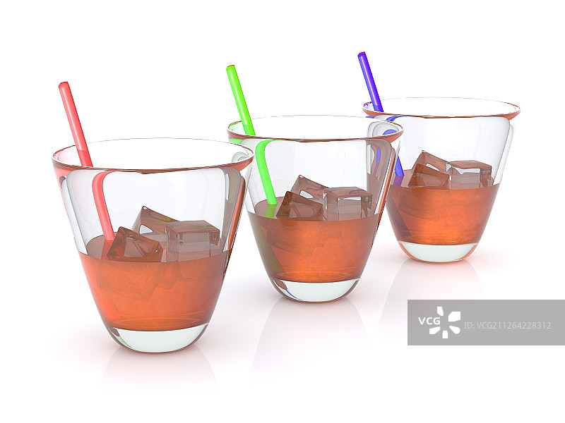 带冰块和吸管的逼真威士忌3D模型图片素材