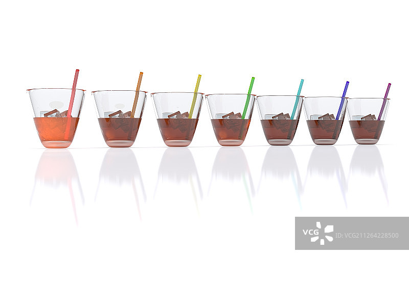 装有冰块和吸管的逼真威士忌3D效果图片素材