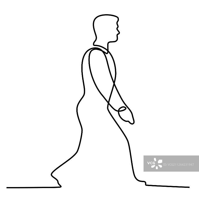 黑白单线条风格的男商人走路连续线条插画图片素材