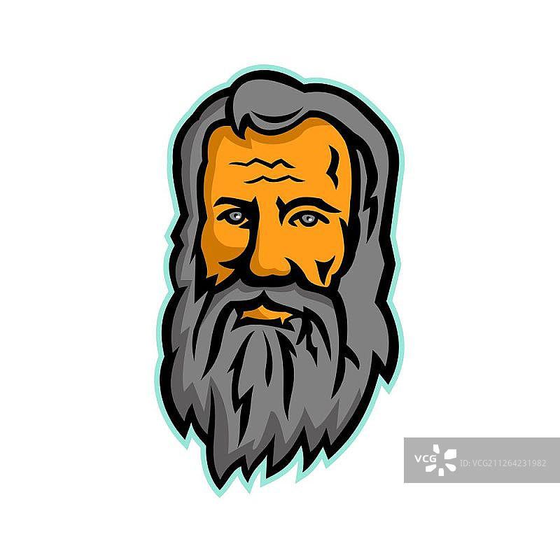 米开朗基罗头像复古风格吉祥物图标插画图片素材