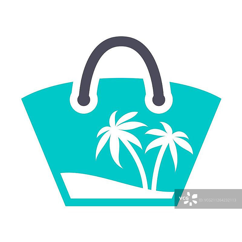 白色背景上的灰色绿松石色沙滩包图标图片素材