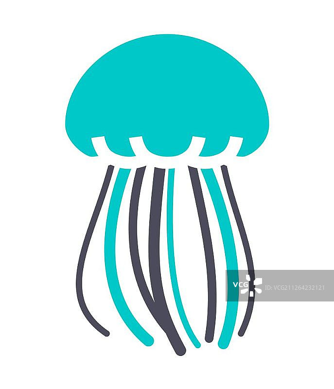 水母，白色背景上的灰色绿松石色图标。白色背景上的新灰色绿松石色图标图片素材