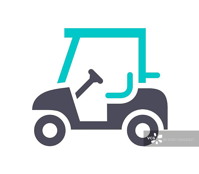 白色背景上的灰色蓝绿色高尔夫球车图标图片素材