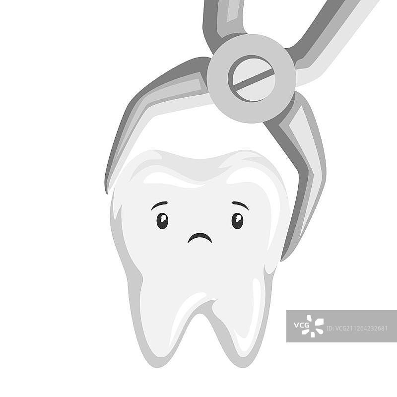 用镊子拔牙的儿童牙科悲伤形象插图图片素材
