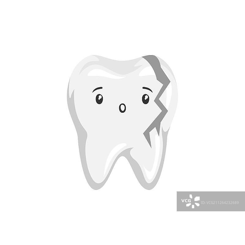 生病的坏牙插画：儿童牙科的悲伤卡通形象图片素材
