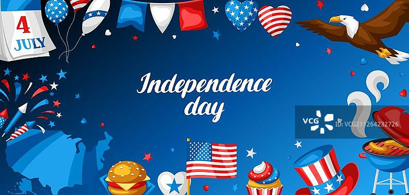 7月4日独立日贺卡，美国爱国主义插画图片素材