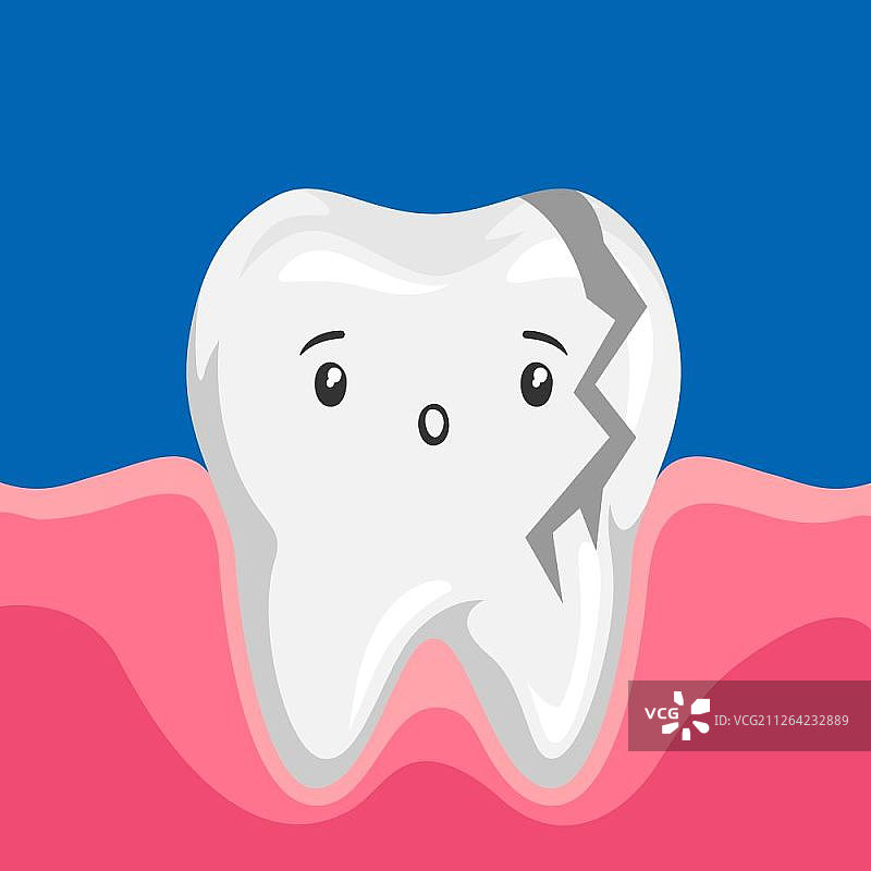 生病的坏牙插画：儿童牙科的悲伤卡通形象图片素材