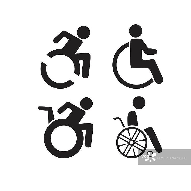 残疾人象形图扁平图标合集，白色背景图片素材