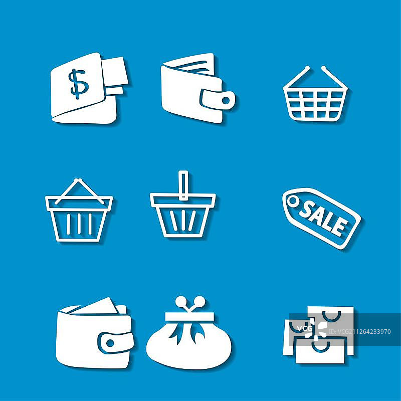 蓝色背景上的购物图标集合图片素材