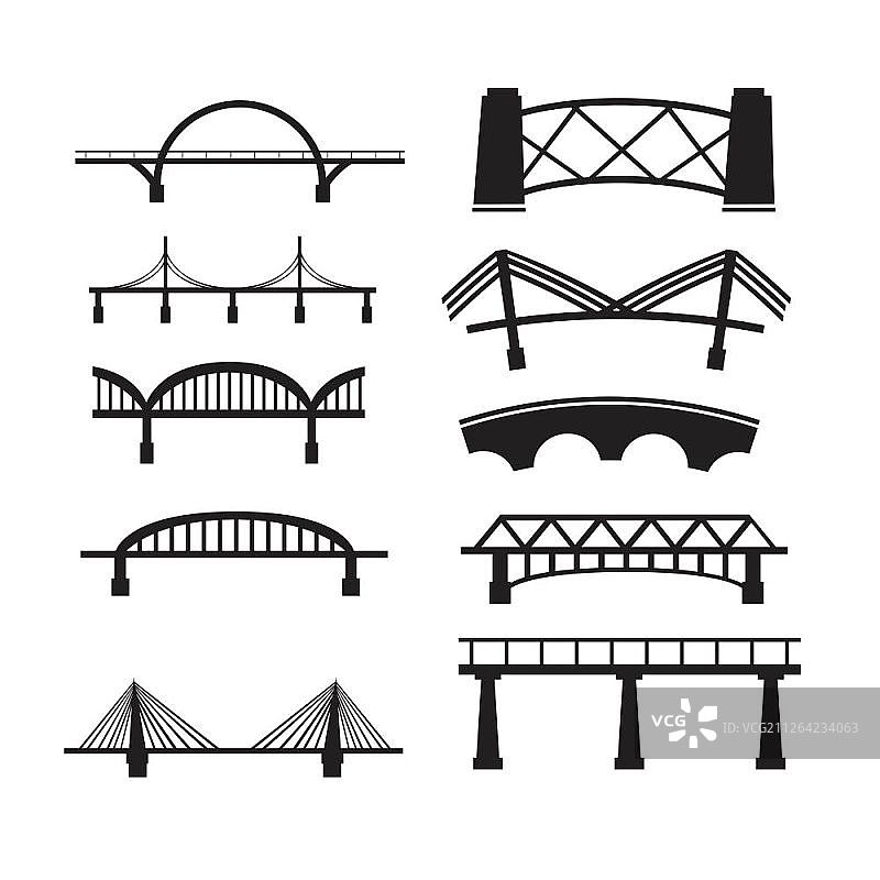 白色背景上的桥梁图标集矢量图图片素材