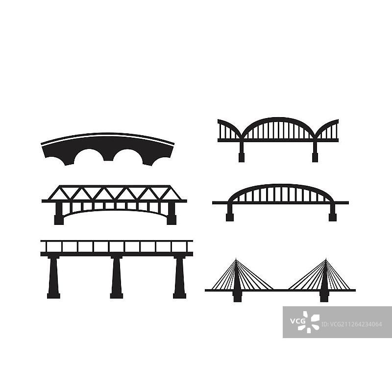 白色背景上的桥梁图标集矢量图图片素材