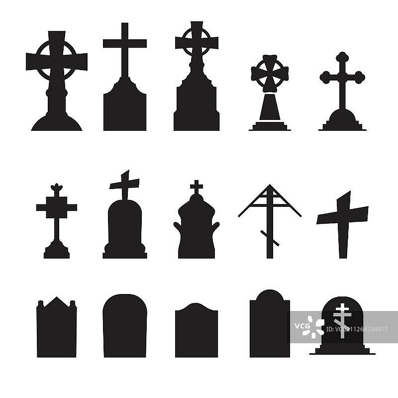 墓碑图标集，白色背景隔离图片素材