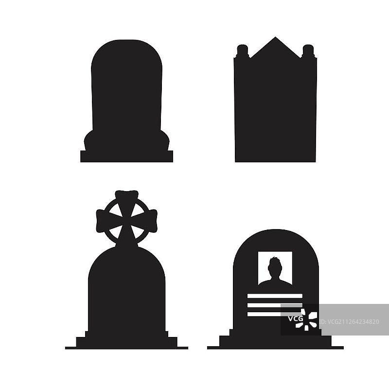墓碑图标集，白色背景隔离图片素材
