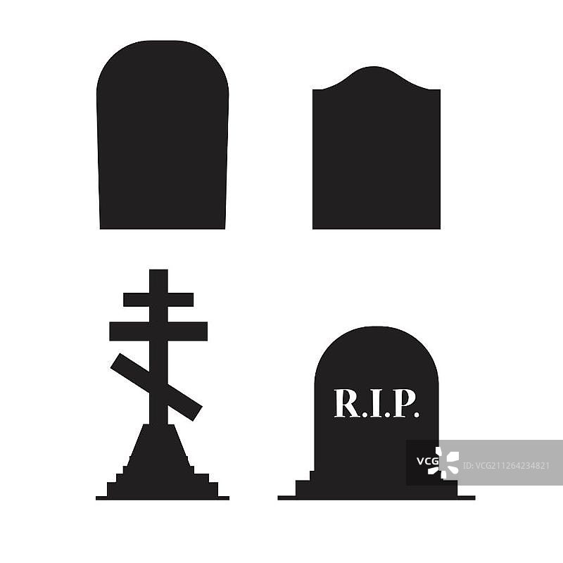 墓碑图标集，白色背景隔离图片素材