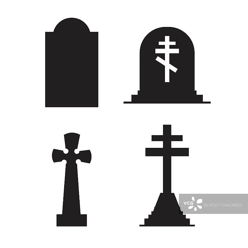 墓碑图标集，白色背景隔离图片素材