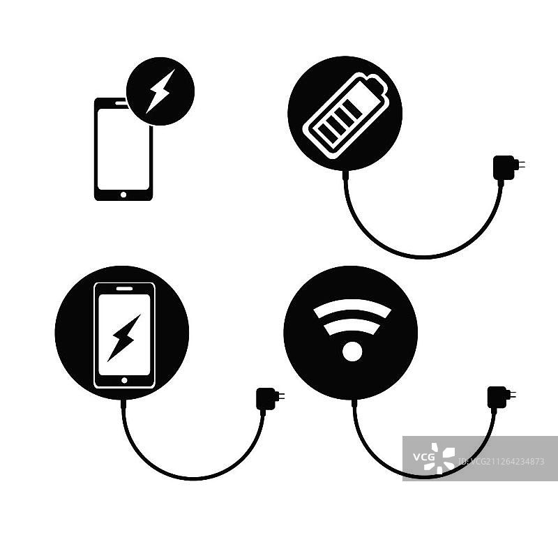 智能手机或平板电脑无线充电板图标集图片素材