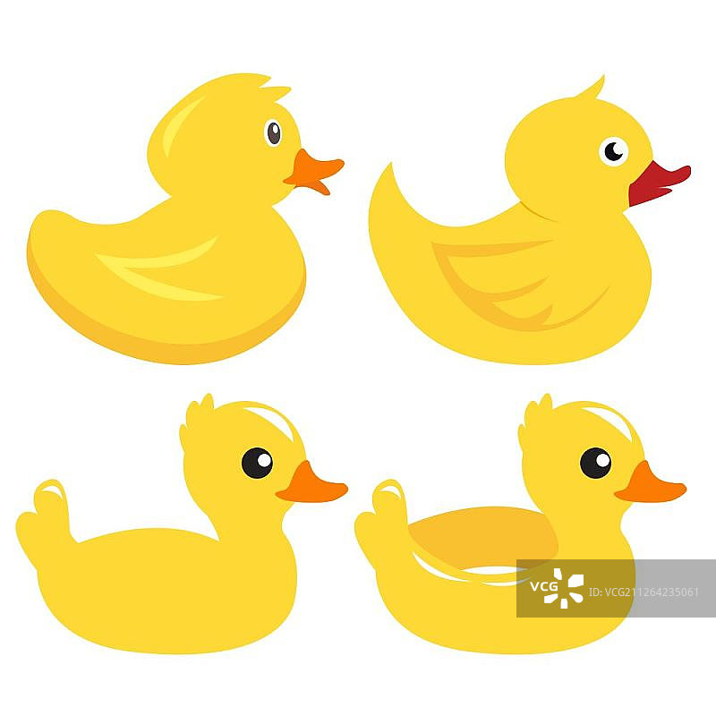 鸭子洗澡玩具扁平风格矢量彩色图标图片素材