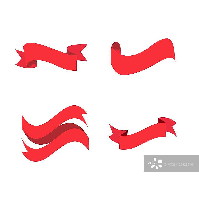 红色丝带素材，白色背景上的设计元素 - 矢量图片素材