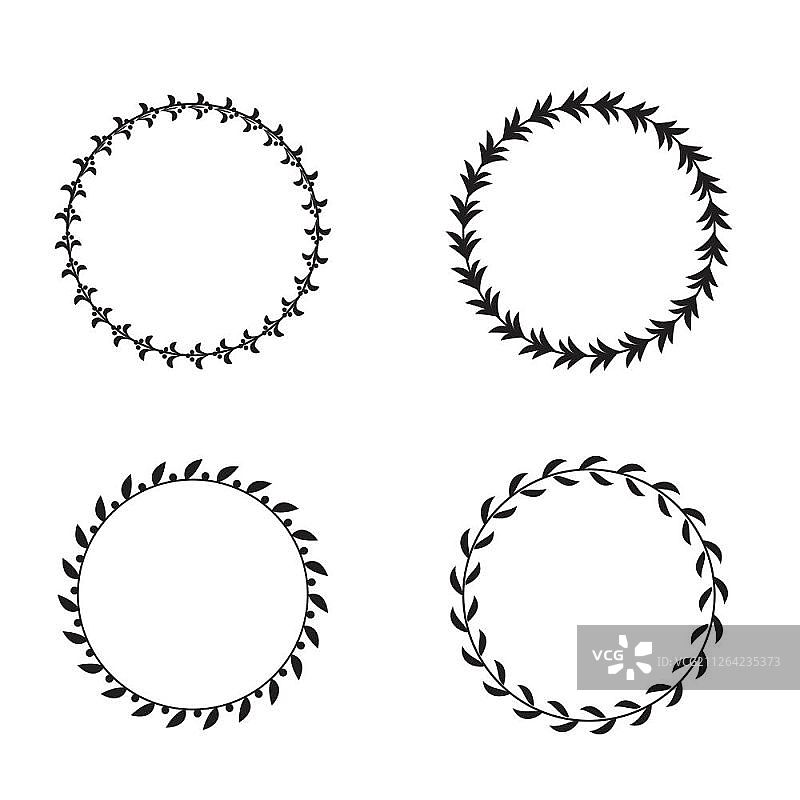 黑白圆形月桂花环设计元素合集图片素材
