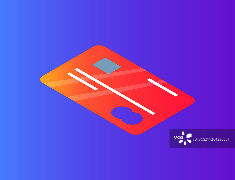 带有万事达标志的借记卡或信用卡矢量图标：具有芯片和磁条的塑料卡，3D 2.5D风格图片素材