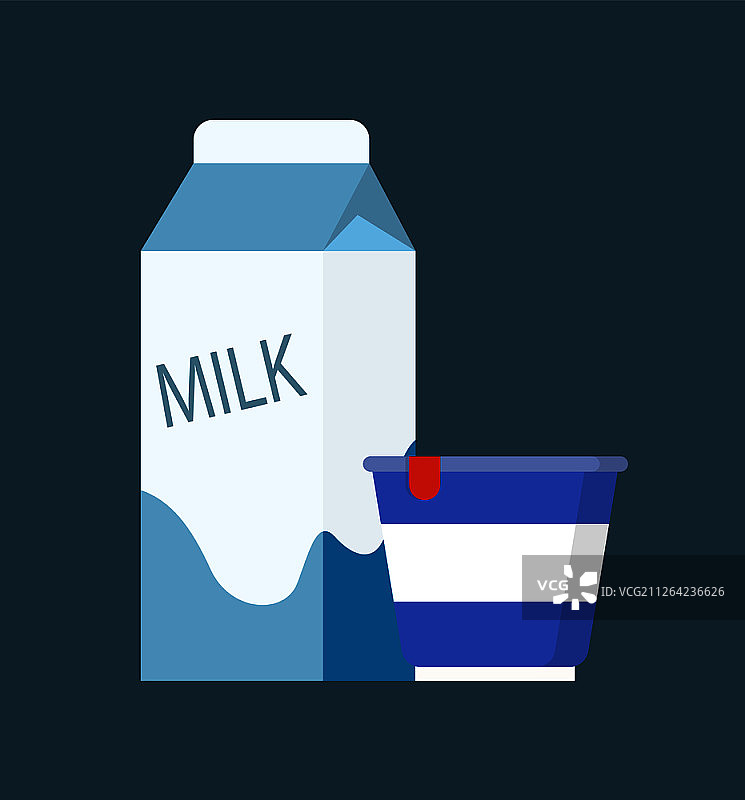 牛奶乳制品图标，纸盒与塑料容器包装，矢量图片素材