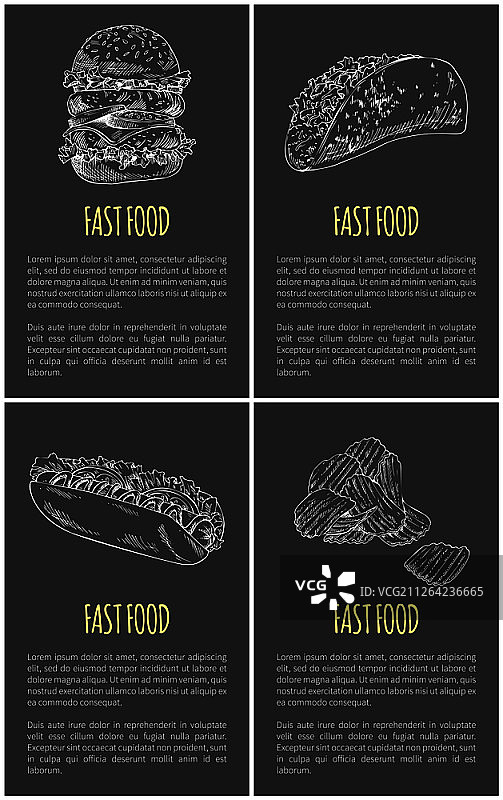 汉堡、墨西哥玉米卷、薯条快餐海报图片素材