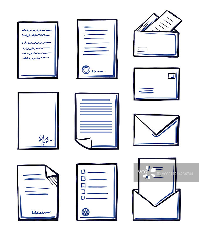 信封中的办公文件和信息矢量图图片素材