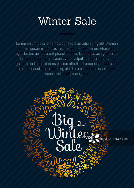 冬季促销海报，金色雪花装饰框架图片素材