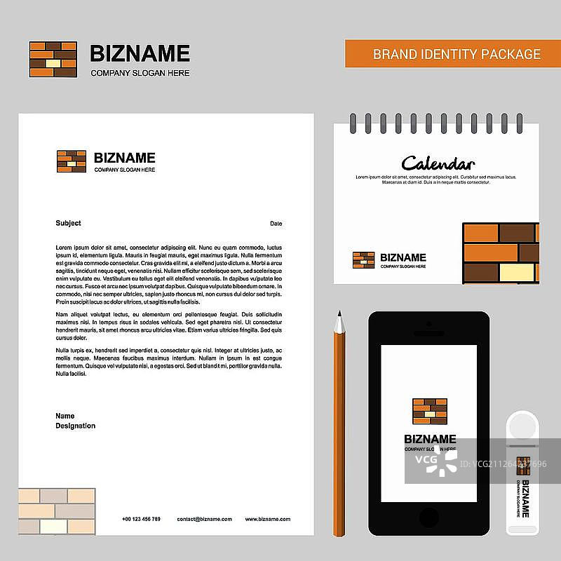 砖墙背景商务信笺日历APP设计矢量模板图片素材