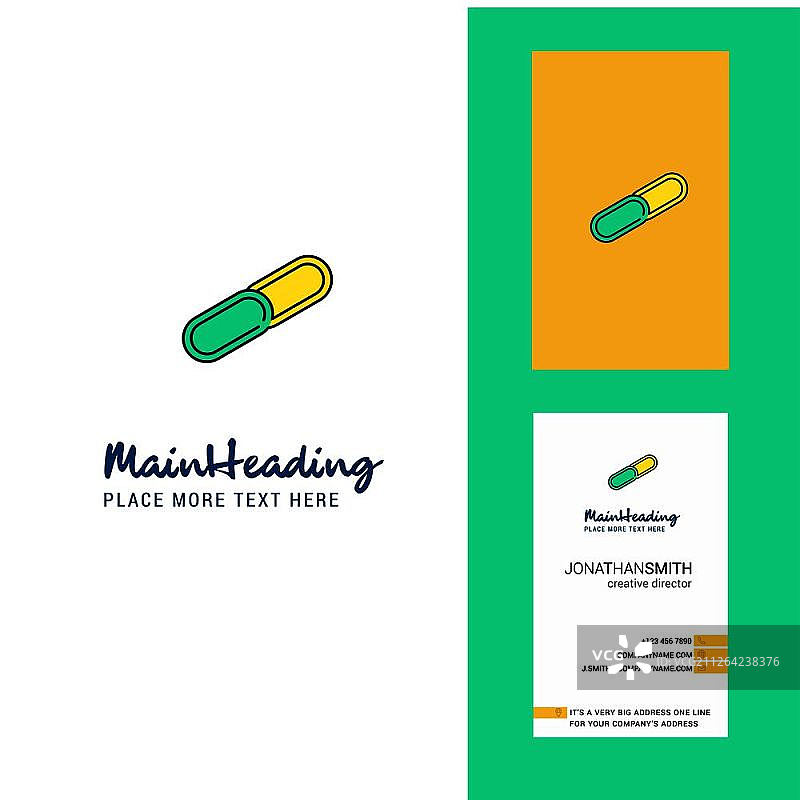 纸质图钉创意Logo和名片竖版设计矢量素材图片素材