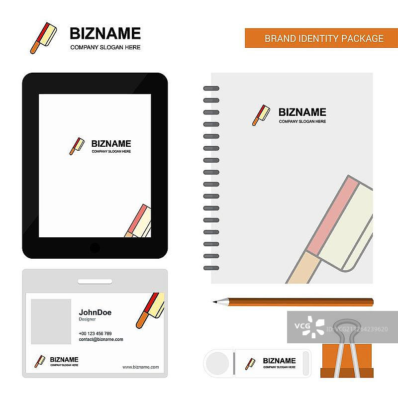 屠夫刀具商业Logo、Tab App、PVC员工卡和USB品牌文具套装设计矢量模板图片素材